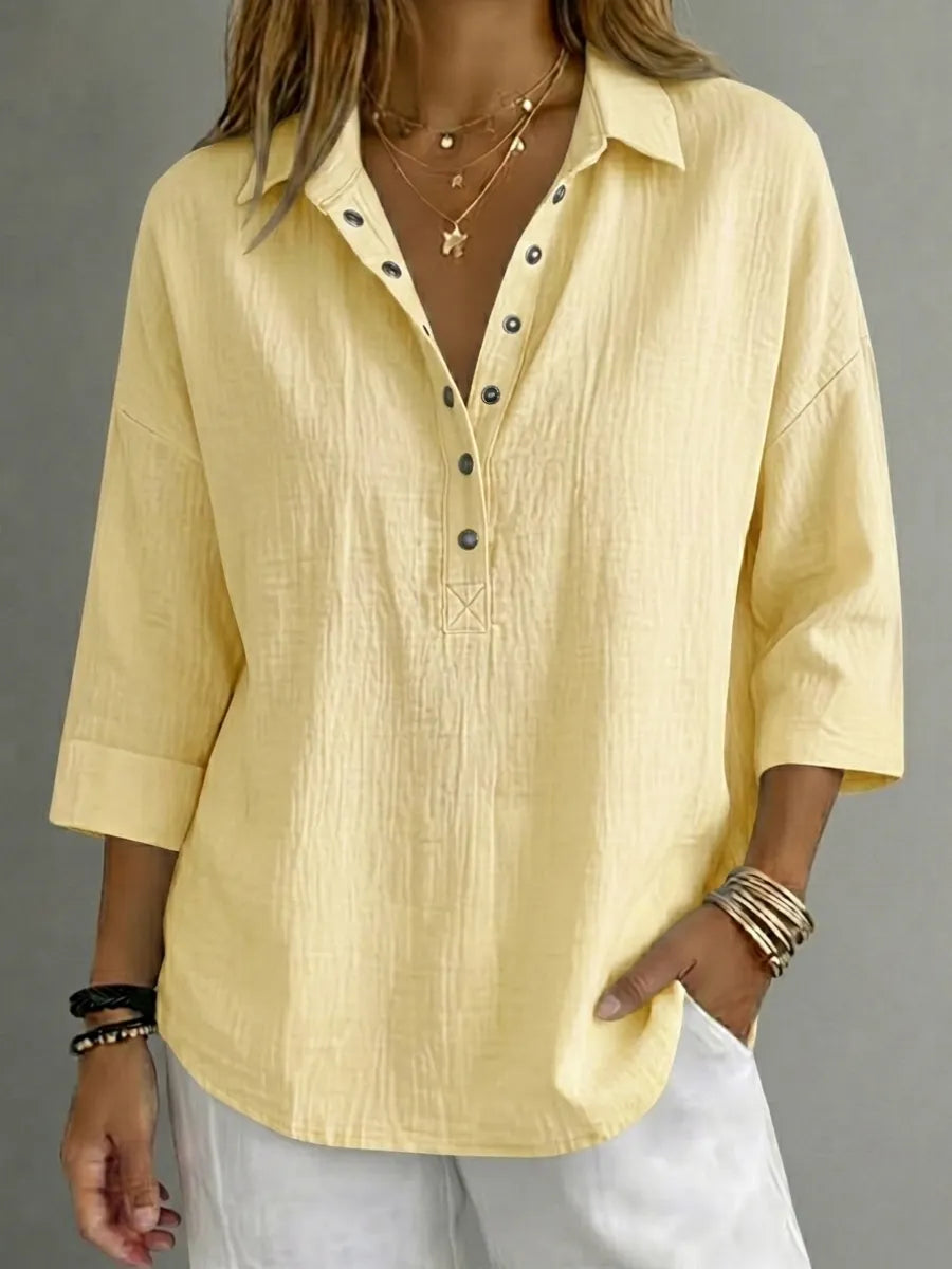 New Arrival🔥 Women's Casual Linen Blend Henley 3/4 Sleeve Shirt
