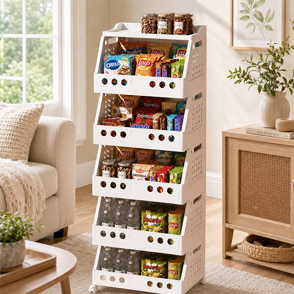 Foldable 5-Tier Rolling Storage Cart – Versatile, Stackable & Space-Saving Organizer